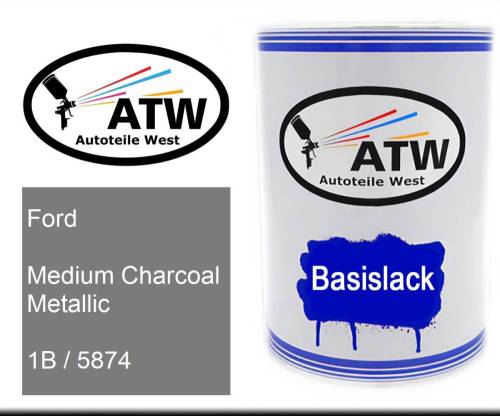 Ford, Medium Charcoal Metallic, 1B / 5874: 500ml Lackdose, von ATW Autoteile West.